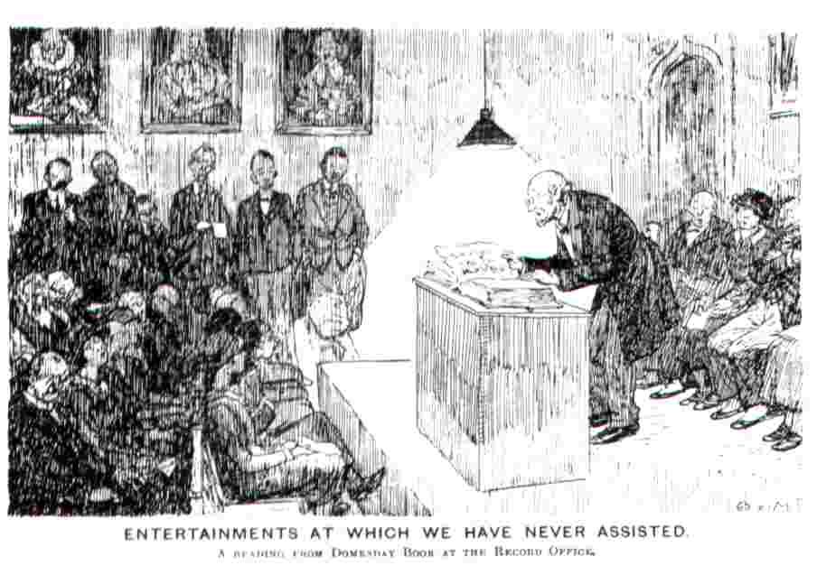 'Entertainments at which we have never assisted: a reading from Domesday Book at the Record Office' (Punch, 1926).